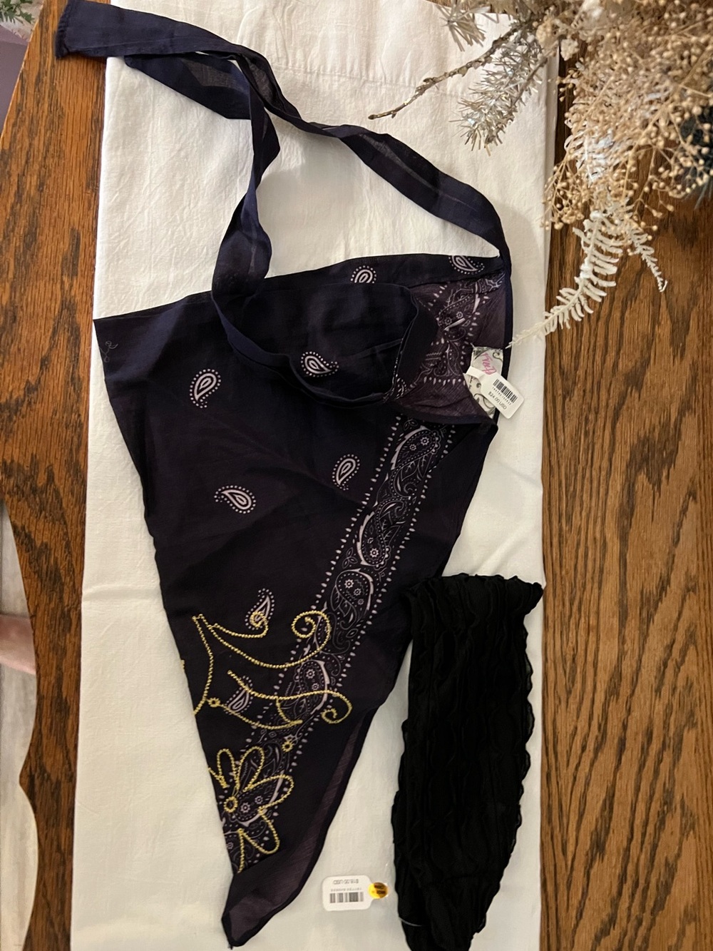 Free People Navy Paisley Bandana Scarf and Black Headband Bundle NWT